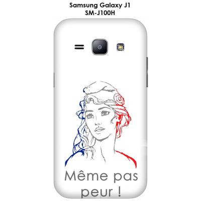 Coque Samsung Galaxy J1 - SM-J100H Marianne même pas peur fond blanc