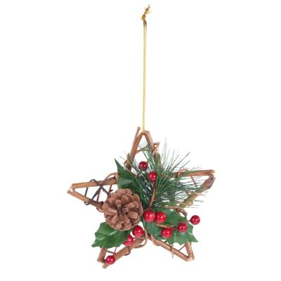 Étoile décorative Ø 15 cm en rotin et véritable pommes de pin