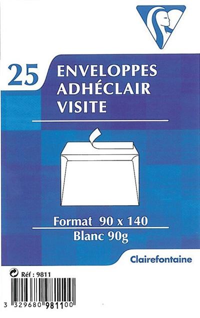 CLAIREFONTAINE Enveloppe Visite Adh&eacute;clair 90x140 90g Paquet 25 