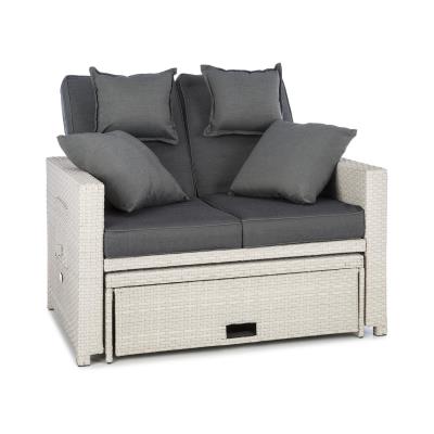 Blumfeldt Canapé lounge 2 places rotin synthétique tables pliantes - blanc