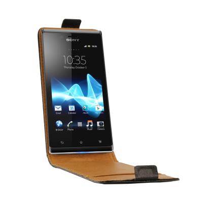 Etui cuir Noir véritable pour Sony XPERIA J Swiss Charger SCP10064