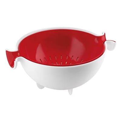 Guzzini - 29250055 - ensemble saladier et passoire integree rouge my kitchen spin&drain fratelli guzzini