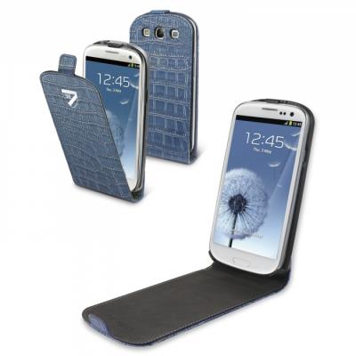 Etui Cremieux slim croco Bleu navy logo metal pour Samsung Galaxy S3 i9300