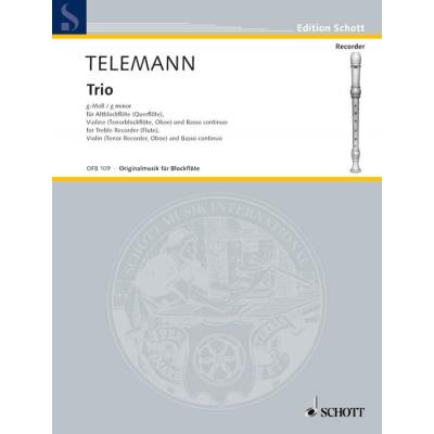 Partitions classique SCHOTT TELEMANN - TRIO G-MOLL Flûte à bec
