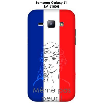 Coque Samsung Galaxy J1 - SM-J100H Marianne même pas peur, bleu, blanc rouge