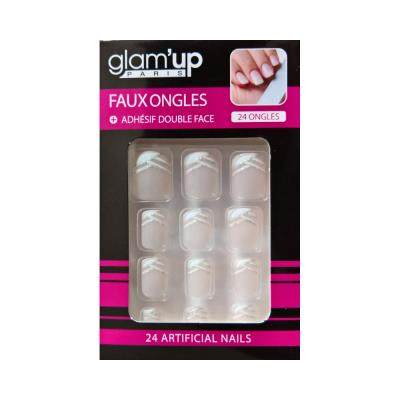 GLAM UP - Faux Ongles + Adhésifs - Bout French Manucure Biseauté pailleté