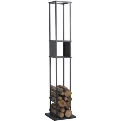 Range-bûches en métal gris, 34 x 34 x 160 cm -PEGANE-