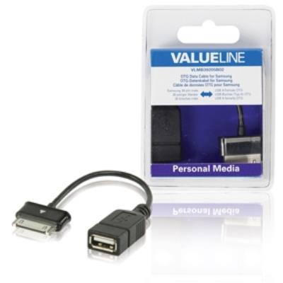 Câble de données otg pour samsung à connecteur samsung 30 broches mâle vers usb a femelle noir 0,20 m valueline
