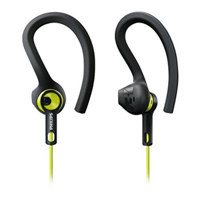 Philips ActionFit SHQ1400 Écouteurs sport tour d'oreille ultra-légers, résistants à la sueur avec câble renforcé, Noir et Vert