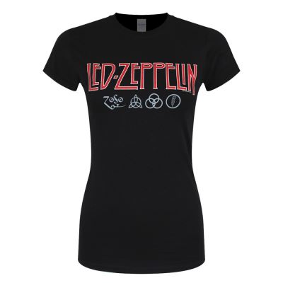 Led Zeppelin T-Shirt - Logo and Symbol Femme NoirL