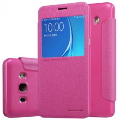 Etui rabat latéral rose aspect satiné pour Samsung J5-2016