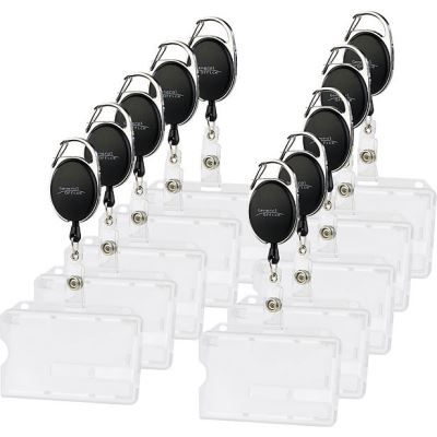 Pack de 10 porte-badges avec clip de fixation et dérouleur