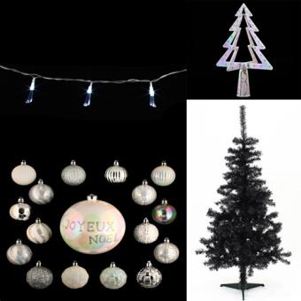 Sapin Luxe Noir 1 2 M Cimier Blanc Et Argent Et Assortiment De Decorations Pour Sapin De Noel Achat Prix Fnac