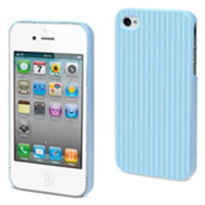 Coque arrière Muvit Bleue rayée Blanc vertical + film protecteur _ iPhone 4/4S