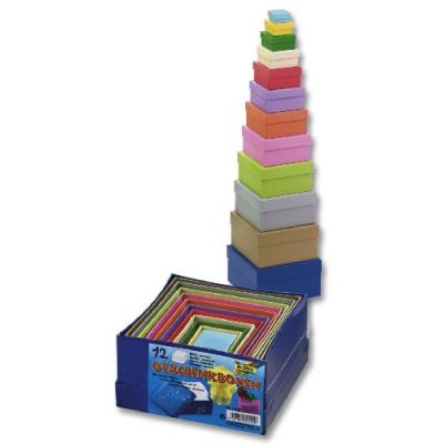 Folia - 3109 - BoÃ®tes cadeaux en carton, carrÃ©es et colorÃ©es - 12 piÃ..ces de diffÃ©rentes tailles et couleurs