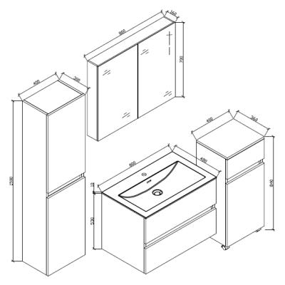 blanc laqu/é Meuble salle de bain design simple vasque SIENA largeur 80 cm