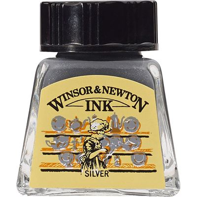 Winsor & Newton W&N Encre à Dessiner 14ml Bouteille : Argent : (Water Resistant)