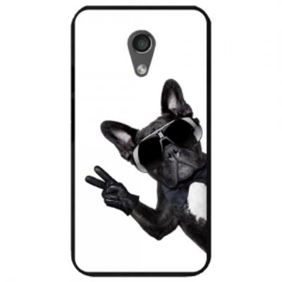 Coque noire pour Motorola Moto-G2 impression chien à lunette sur fond blanc