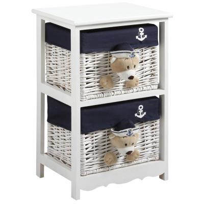 Commode enfant de 2 tiroirs ourson en bois et osier, Dim : 41 x 32 x 63 cm -PEGANE-