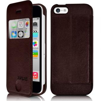 Étui Rigide à Rabat Latéral Fonction Support avec Fenêtre Couleur Marron pour Apple iPhone 5C - 1