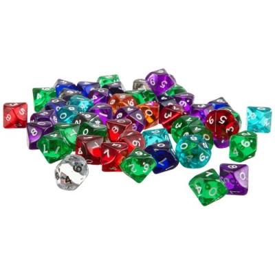 10-SIDED, TRANSPARENT, DICE, 50ER BAG