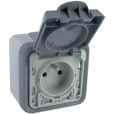 LEGRAND - Prise avec terre Plexo apparent - Volet Ip 55 Ouverture Auto - Gris