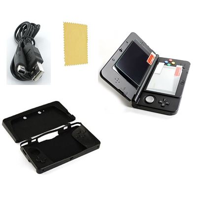 Pack 3 en 1 Nintendo 3DS : Housse silicone Noir - Chargeur USB - Protection écran - Straße Game ®