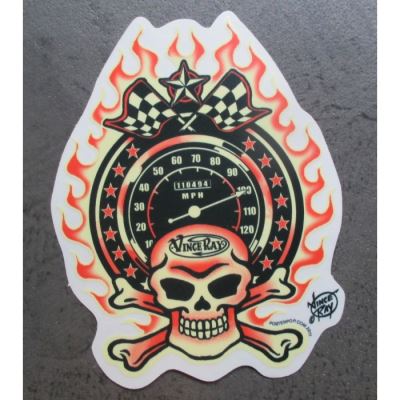sticker compteur et crane pirate flamming autocollant kustom kulture vince ray