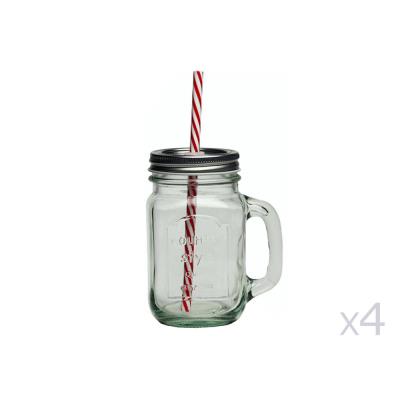 4 mug jar bocaux en verre 443ml avec couvercle et paille