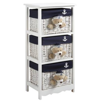 Commode enfant de 3 tiroirs ourson en bois et osier, Dim : 41 x 32 x 90 cm -PEGANE-