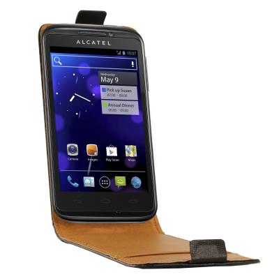 Etui cuir Noir véritable pour Alcatel 0T-993 Swiss Charger SCP10093