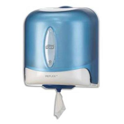 Distributeur Maxi Reflex à dévidage central feuille à feuille L25x H30x P25 cm transparent fumé bleu