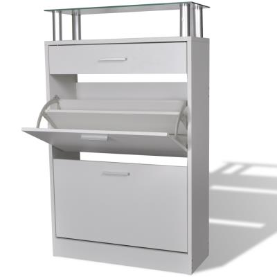 vidaXL Meuble à chaussures en bois avec tiroir et plateau verre Blanc