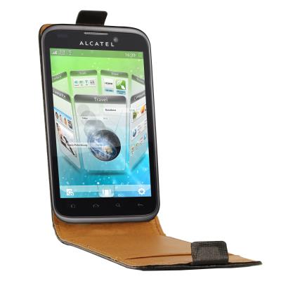 Etui cuir Noir véritable pour Alcatel 0T-995 Swiss Charger SCP10094
