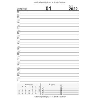 Agenda 2022: Planificateur journalier grand format A4, 1 page par jour  avec heure (janvier 2022 / décembre 2022), français