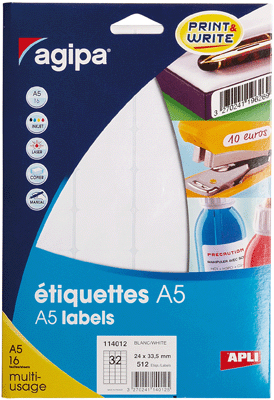 Agipa - Etiquette Adhesifs A5 24x33,5 - Etui 512