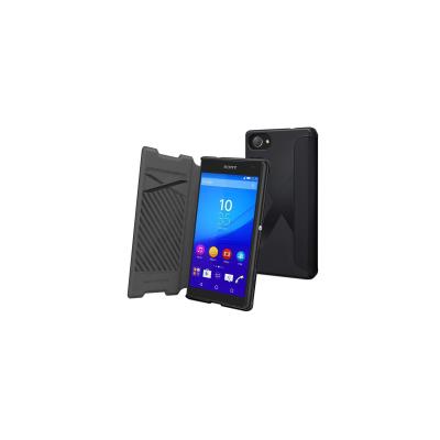Muvit MFX easy folio - Flip cover voor mobiele telefoon - polycarbonaat, polyurethaan leer - zwart - voor Sony XPERIA Z5 Compact, Z5 Premium