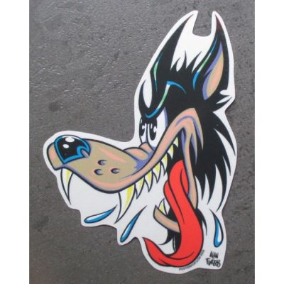 sticker tete de loup nez à gauche lone wolf autocollant