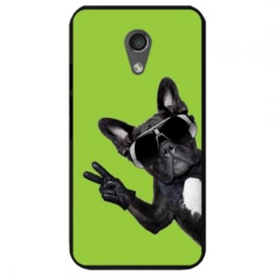 Coque noire pour Motorola Moto-G2 impression chien à lunette sur fond vert