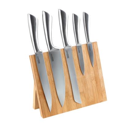 Set 5 couteaux sur bloc bambou aimanté argent kitchen artist mec103