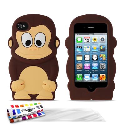 Coque souple Brun , Le Singe,  ORIGINALE de MUZZANO pour APPLE IPHONE 4 + 3 Films de Protection Ecran UltraClear