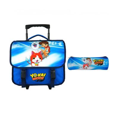 Cartable à roulettes + Trousse Scolaire Yo-kai Watch 38cm Bleu