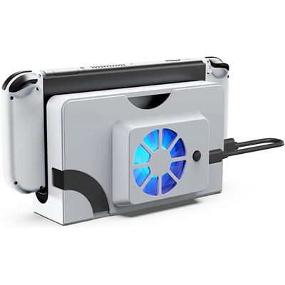 Ventilateur de refroidissement avec lumière bleue FONGWAN pour Nintendo Switch OLED Dock-Blanc