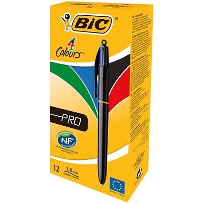 Bic 4 Colours Pro Stylo-Bille Gencodé Boîte de 12 Noir/Bleu/Rouge/Vert