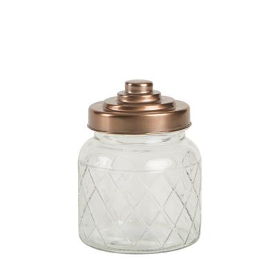 T&G Woodware - Boîte Hermétique / Bocal / Bonbonnière En Verre Damier Couvercle Cuivre D11Xh14Cm 60Cl