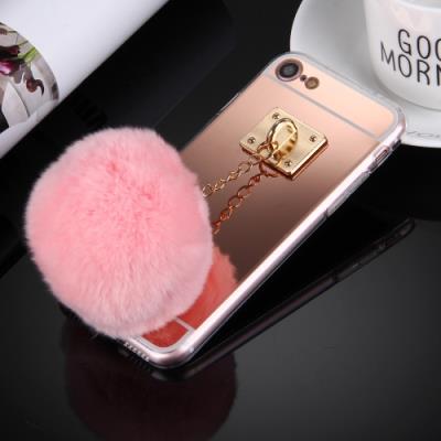 iPhone 7 Coque Protection TPU Rose Porte Clé Pompom Intégré
