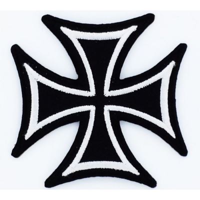 patch croix de malte noir argent ecusson rock roll biker
