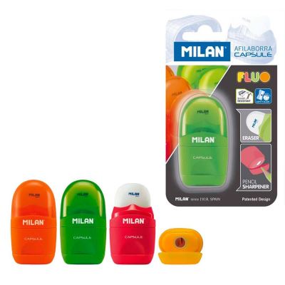 Taille-crayon gomme Milán en blister 4 couleurs