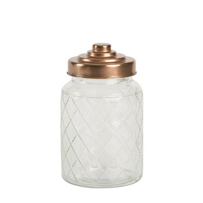 T&G Woodware - Boîte Hermétique / Bocal / Bonbonnière En Verre Damier Couvercle Cuivre D11Xh18Cm 95Cl