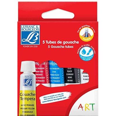 Lefranc & bourgeois etui de 5 tubes flexibles gouache 10 ml blanc noir rouge jaune bleu 807560